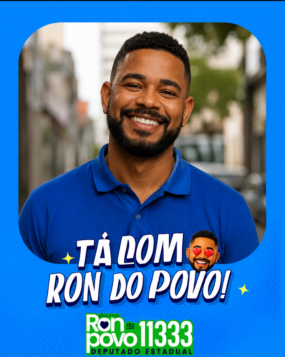 Exemplo de arte com a moldura oficial da campanha